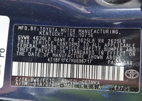 2017 Toyota Camry Le z USA, uszkodzony, nr VIN 4T1BF1FK7HU696717